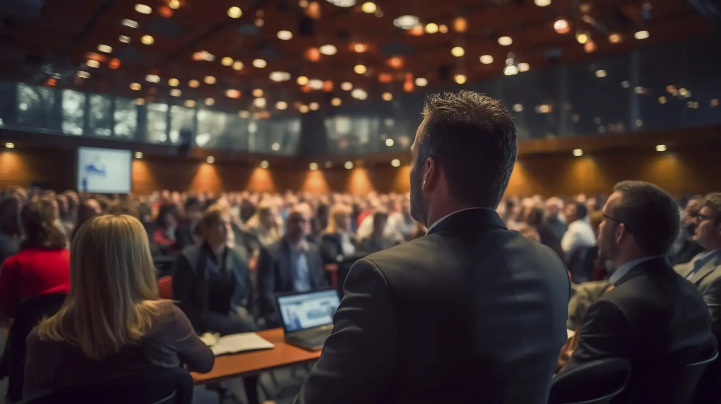 Congresso corporativo com grande plateia em auditório