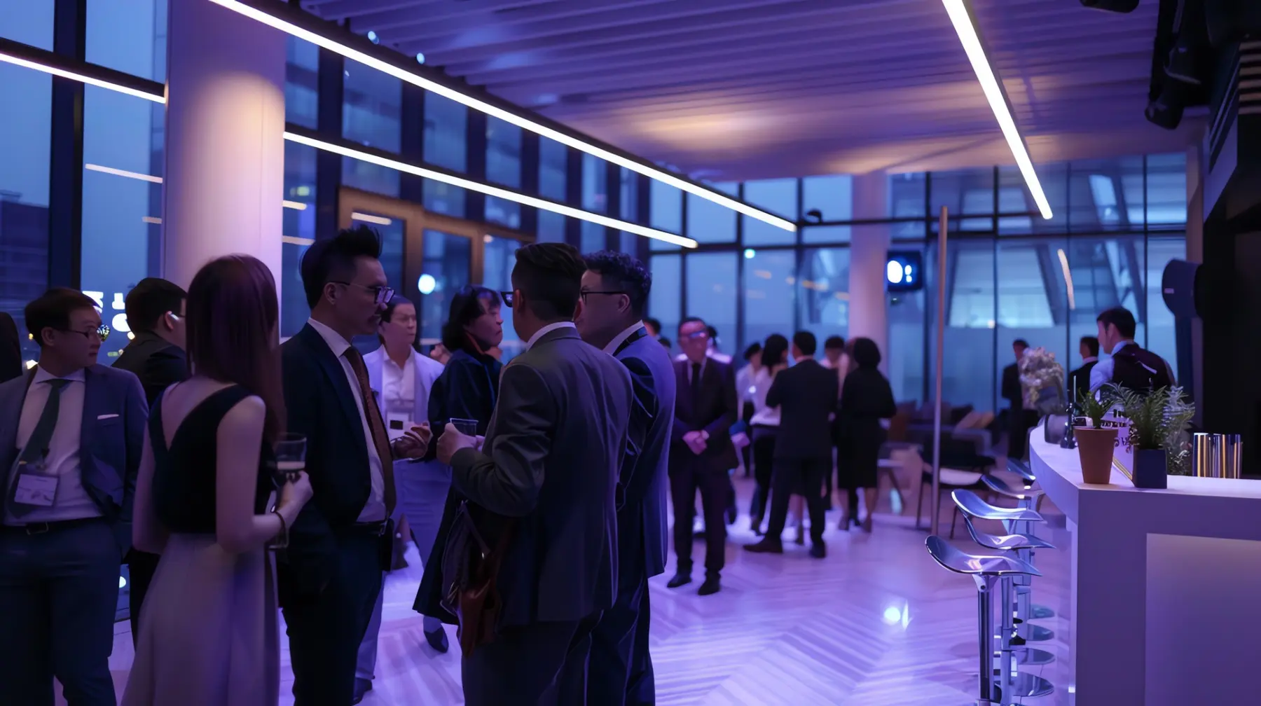 Evento corporativo com iluminação tecnológica